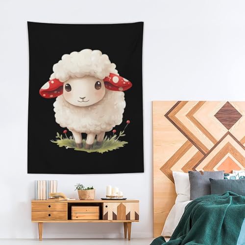 Tapiz de oveja vertical con diseño alegre de hongo rojo para salón 4