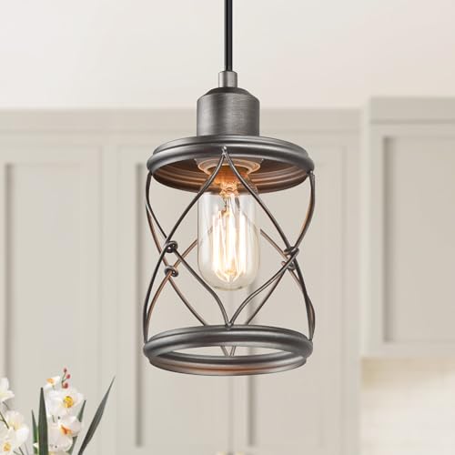 LOG BARN Farmhouse Cage Pendant Light Fixtures, Mini Rustic Industrial