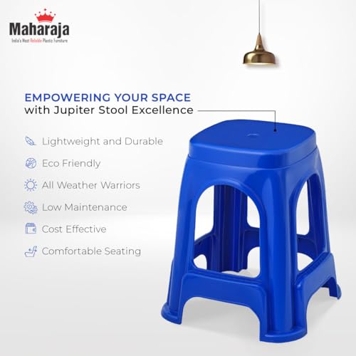 Image of MAHARAJA Strong & Durable Stool | Modern Beige Polypropylene Stackable Stool | Set of 1, Pre-Assembled (Blue, Pack of 1)