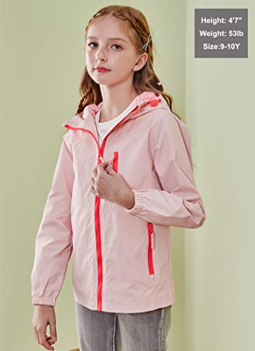 Maoo Garden Girls Lightweight Water Resistant Jacket Cotton Hooded Windbreaker Pink 11-12Y #TOP2