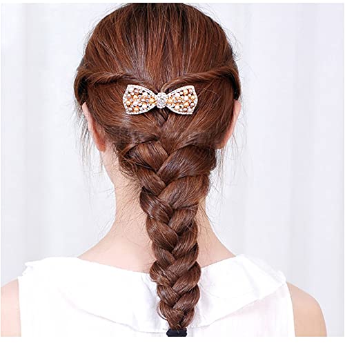 E Emzhole Elegant Hair Barrettes Rhinestone Pearl Bow Hairpin Jewelry Crystal Headdress Diamond Hairpin Hair Accessories Hair Clips (Gold) #TOP3