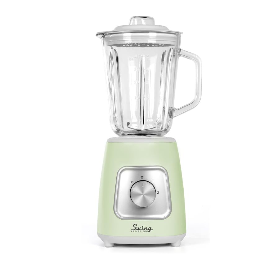 EMPOTEC Frullatore Elettrico Vintage Retrò Caraffa in Vetro Graduata 1,5 Litri 1000W per Frullati Smoothie Salse 2 Velocità + Funzione Pulse Lame in Acciaio 4 Eliche
