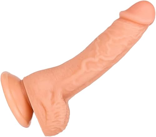 LEQC Consolador suave de 8 pulgadas, juguetes de testículos, consolador masculino realista, consolador real, puño de silicona, consolador de