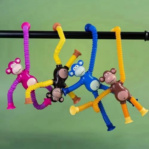 Image of LED Telescopic Suction Cup Monkey Toy, Pop Tubes Fidget Toys, Shape Changing Telescopic Sensory Tubes Fidget Tubes Sensory Toys Suction Toy, Funny Gift (LED Monkey 4)