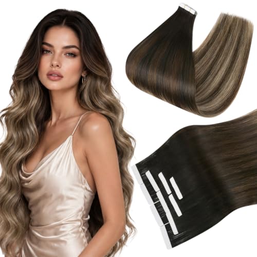 Ve Sunny Extensions Tape in Ombre Black Brown With Blonde 20inch Silky