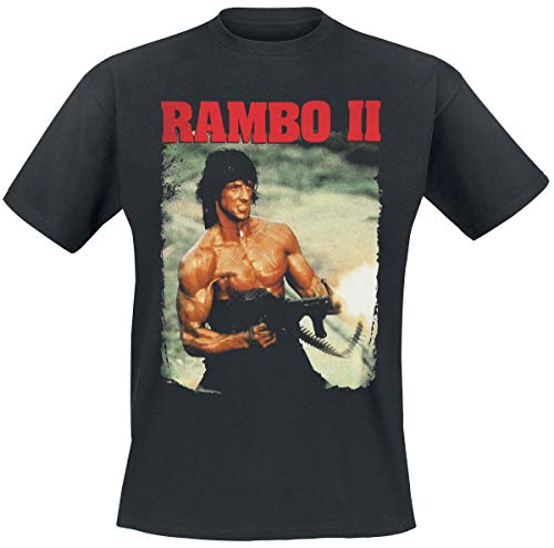 Rambo Camiseta de Hombre John Shooting de algodón Negro. - L