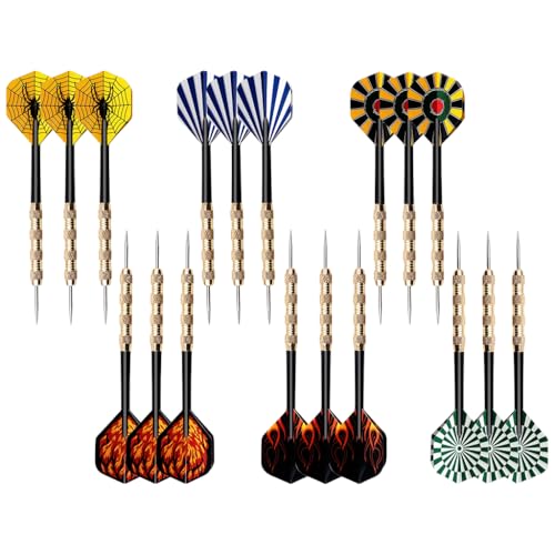 Image of Proberos 18Pcs Steel Tip Darts Set for Adults, 18g Heavy Duty Brass Darts with 6 Unique Flights, Sharp Metal Tips Perfect for Dartboard Games, Parties, Bars, Gifts for Men & Teenagers