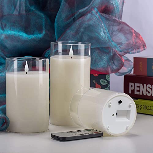 Glass Flameless Candles, Rechargeable Battery Operated Candles With 10-Key Remote Control, Flickering Led Pillar Candles Ivory For Wedding Festival Home Decoration #TOP2