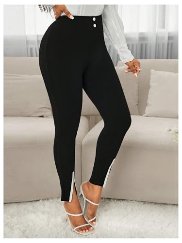 Floerns Women's Slit Skinny Cropped Pants Elastic High Waist Office Work Trousers4