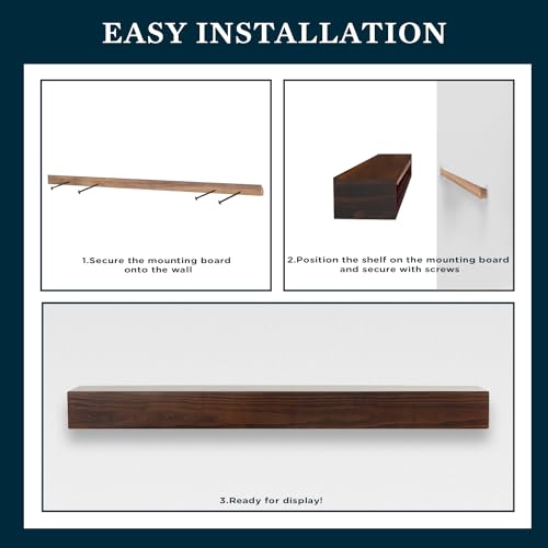 MANTELSDIRECT Dakota 48 Inch Pine Wood Floating Fireplace Mantel Shelf - Cinnamon Red | 9\" Depth - Beautiful Wooden Rustic Mantel for Fireplaces, Living Rooms, Electric Fireplaces, and Below TVs - Thumbnail 3