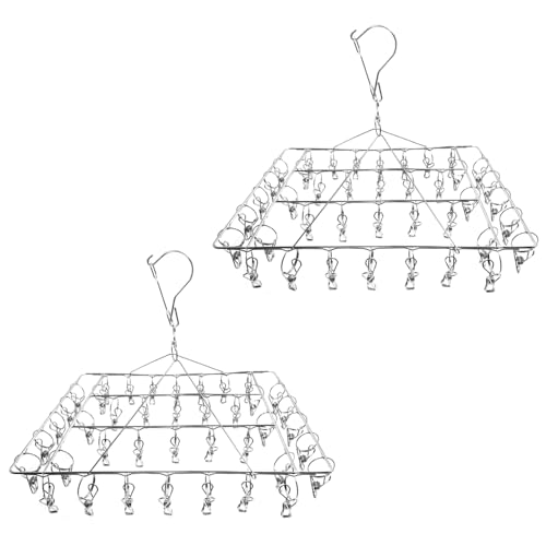 Aoyswuz Tendedero de acero inoxidable con 40 clips para tender calcetines, ropa interior o piezas pequeñas de ropa, 2 unidades