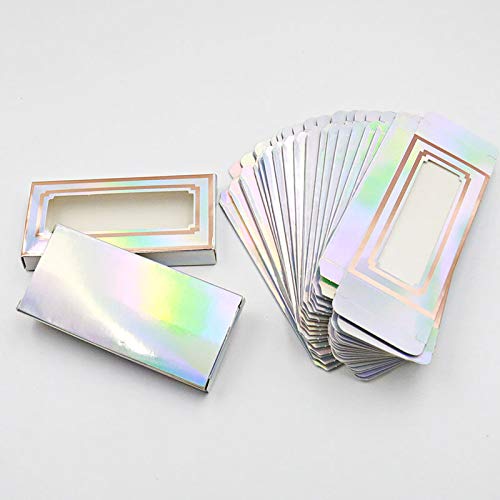 HBZGTLAD NEW 50pcs Empty Eyelashes Packaging Soft Paper Lash Box holographic Design for 25MM Strip Lashes 3D Mink Lashes (9#)