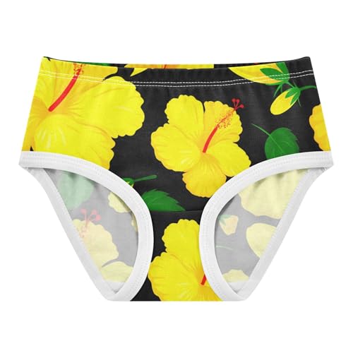 Yellow Hibiscus Flowers Black Panties for Girl Girls Underwear Toddler Cotton Print Briefs Kids Undies 2t