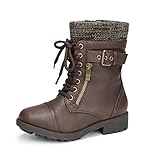 DREAM PAIRS Unisex-Child Amazon-K Brown Girl's Mid Calf Combat Boots Size 2 Little Kid M US, Brown-z