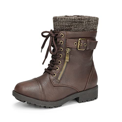 DREAM PAIRS Girl's Mid Calf Combat Ankle Lace up Boots 12 Little Kid Brown