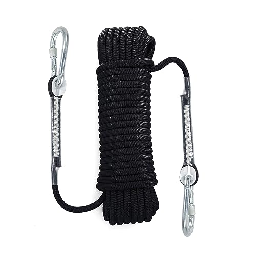 Kletterseil Outdoor-Seil Sicherheitsseil 10m, Statisches Seil Hochfestes Geflecht Nylon im Freien Rettungsseil mit 2 Karabiner, Feuerrettungs-Fallschirm-Seil für Arbeiten in der Höhe Abseilen Sport