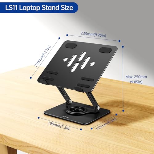 Image of BESIGN Laptop Stand with 360 Rotating Base, Ergonomic Adjustable Notebook Riser, Foldable Computer Holder Compatible with 10-14 inch Laptops, LS11 Black