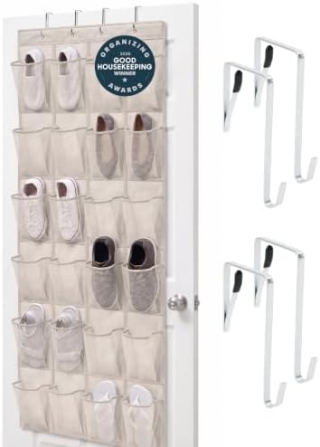 GORILLA GRIP Over the Door Shoe Organizer, 24 Large Pockets, Line...