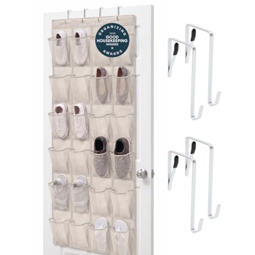 Image of GORILLA GRIP Over the Door Shoe Organizer, 24 Large Pockets, Linen