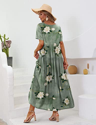 Yesno Women Casual Loose Bohemian Floral Dress With Pockets Short Sleeve Long Maxi Summer Beach Swing Dress 2Xl Ejf Cr19 #TOP2