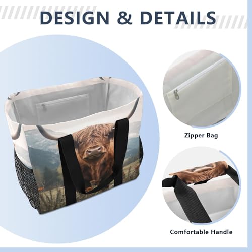 Highland Cow Large Beach Bag Waterproof Beach Tote Bags for Women Travel Gym Pool4