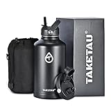 TAKETAU Insulated Water Bottle with Straw & Spout Lid, Stainless Steel 64 oz Half Gallon Jug, Double...