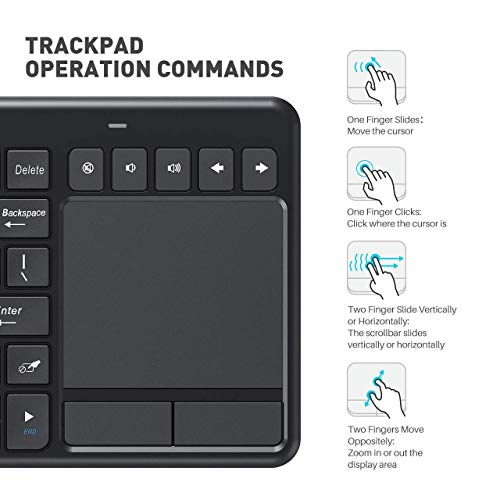 VicTsing Wireless Touchpad Keyboard, 2.4Ghz USB Mini Wireless TV Trackpad Keyboard for Tablet MacBook Windows Computer Gaming Device, Black