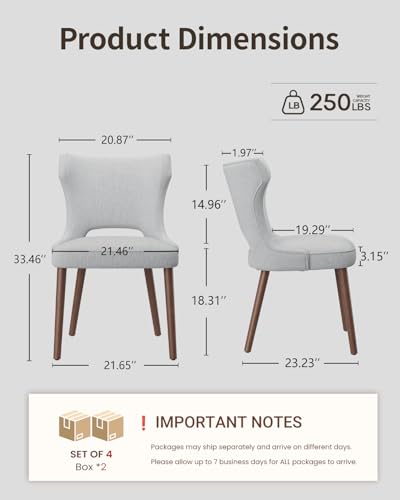 Image of Wooden Dining Chairs Set of 4, Farmhouse Dining Room Chairs with Solid Wood Legs, Mid Century Fabric Kitchen Chairs, Upholstered Chair for Restaurant & Cafe- Light Gray