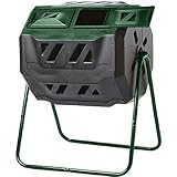 Exaco Trading Company Exaco Mr.Spin Compost Tumbler - 160 Liters / 43 Gallon, Dual Chamber Composter On Two-Leg Stand,Green/Black