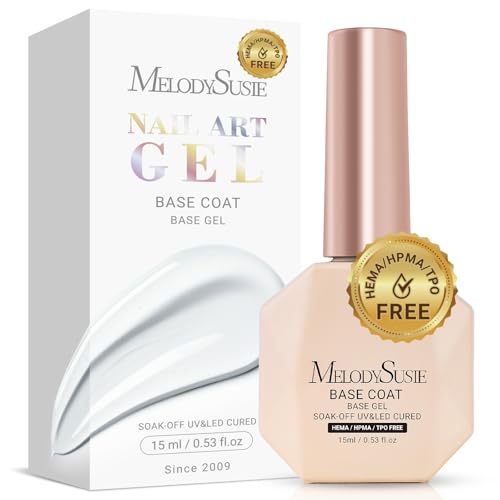Image of MelodySusie Hema Free Gel Base Coat,Hema Free,Hpma Free,Tpo Free,No Wipe,Soak off UV LED Drying,Long Lasting Gloss Shiny 15ML
