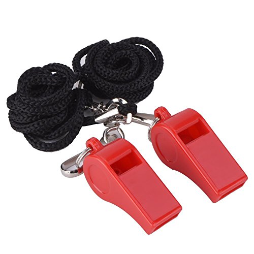 Mudder 2 Pack Plastic Sports Coach Whistles with Lanyard (Red)