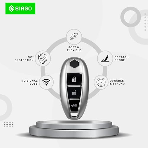 Image of SIAGO TPU Key Cover Compatible with Maruti Suzuki Baleno, Vitara Breeza, S Cross, Ciaz, Swift, Ignis, 3 Button Smart Key Cover (Grey Pack of 2)