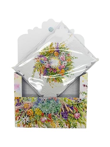 Image of Poster Foundry Set of 3 - Wreath Boxed Note Cards by Carol Wilson. 10 embossed 4x5 Die-Cut Notecards and Matching Envelopes in Decorative Gift Box with Magnetic Flap. NCP2133