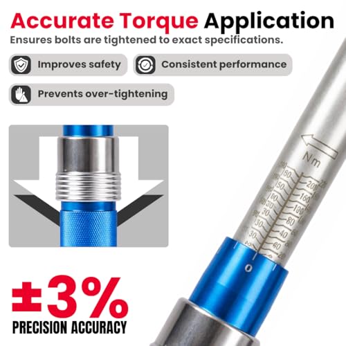 Image of JPT 1 /2 Inch Heavy Duty Drive Torque Wrench 20-220 Nm Adjustable with Reinforced Gear, Forward /Reverse Ratchet & Ball Lock Design - Automotive Torque Wrench for Car Wheels, Bike & Workshop Use