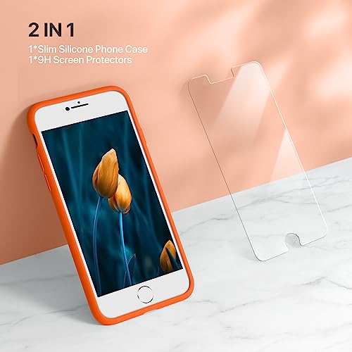 Miracase Ultra Slim Designed for iPhone SE 2022(3rd Gen)/iPhone SE 2020(2nd Gen)/iPhone 7/iPhone 8 Case with Screen Protector, Multi-Color Silicone Shockproof Phone Case(Orange) by Miracase - Image 2