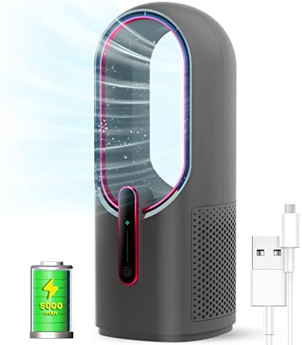 Misby Desk Fan, Bladeless Fan with 3-Speed Options, 11.8 inch Quiet Cooling Battery Operated Fan Touch Control Design, Personal Small Table Fans for Office Home Bedroom (Grey)