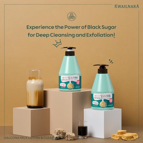 Image of Kwailnara Dalgona Sugar Cookie Milk Body Wash (19.75 Fl Oz) - Korean Body Cleanser for Exfoliated & Refreshed Skin | Milk Protein, Royal Jelly & Black Sugar | Paraben-Free with Gentle Bubbles