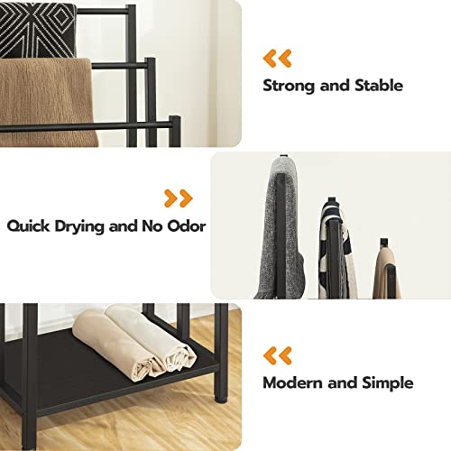 Hoobro Freestanding Towel-Rack, 3 Tier Blanket Ladder Holder For Bathroom, 16.9/'' L X 11/'' W X 31.9/'' H, Metal Rack, Industrial Drying And Display Rack With Shelf, Black Bb03Lb01, Black + Black #TOP3