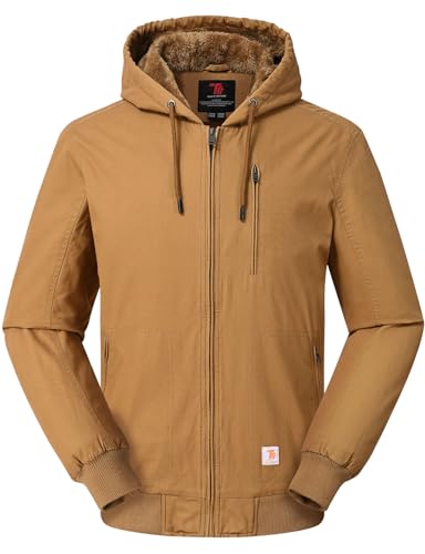 Image of Rdruko Men's Cotton Work Jackets Fleece Lined Insulated Workwear Winter Coat with Hood(Brown Yellow, US M)