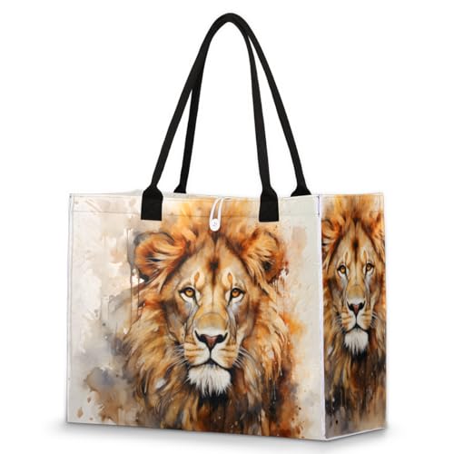 Artistic Lion Tote Bag for Women Large Beach Bag Reusable Tote Bags for Work Travel Beach Shopping