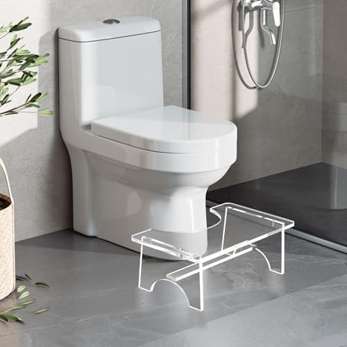 Acrylic Toilet Stool for Adults 15.7in Heavy Duty Non-Slip Squat Potty Step Stool Adults Poop Squatting Stool for Bathroom Clear Toilet Foot Feet Stools for Men & Women