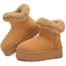 SHIBEVER Womens Snow Boots Winter Suede Fur Lined Waterproof Anti-Slip Furry Platform Women Ankle Snow Boots