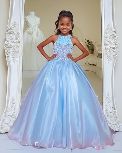 Girls Organza Pageant Dress Rhinestones Miss National Pageant Dresses Sweet 16 Flower Girls Party Gown2