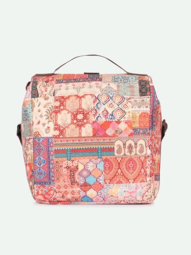 Image of ZOUK Kutch Gamthi Abstract Printed Multicolor Insulated Roll up Lunch Bag,Cotton, 7 Litres