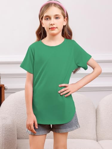 Girls Short Sleeve T Shirts Loose Fit Curve Hem Tunic Tops 5-14 Years2
