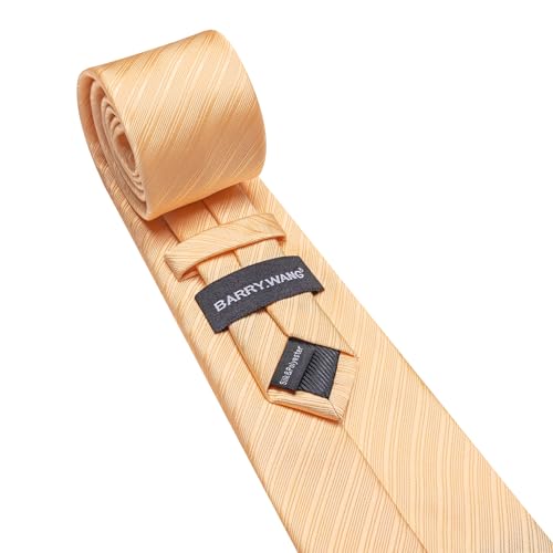 Image of Barry.Wang Solid Striped Tie for Men Silk Necktie Pocket Square Cufflinks Formal Wedding Party Business