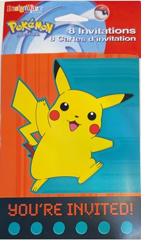 Pokemon Vintage Party Invitations (8 Cards + 8 Envelopes 2000 Edition) Official Licensed Collectible Includes Name Tag