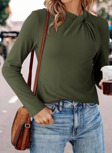 Dokotoo Womens Tops Business Casual Outfits Long Sleeve Shirts Mock Neck Twist Knot Slim Fit Soft Stretch Tees Blouses3