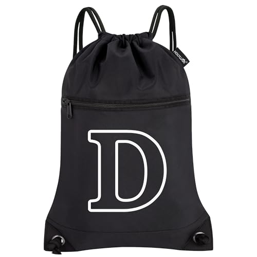 Image of HOLYLUCK Drawstring Bags Initial Backpack Sackpack Cinch Bags for Sports, Gym, Travel, Beach (Black-D)