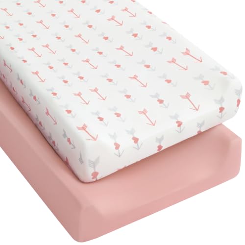 Image of Yoofoss 2-Pack Diaper Changing Pad Cover for Girls 32x16 (Pink+Arrow)